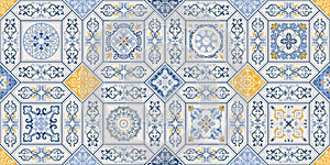 Seamless colorful patchwork in turkish style. Hand drawn background. Azulejos tiles patchwork. Portuguese and Spain decor. Islam